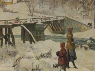 Wenzel Franz Jäger, Most přes řeku Smědou v zimě, 1900–1928